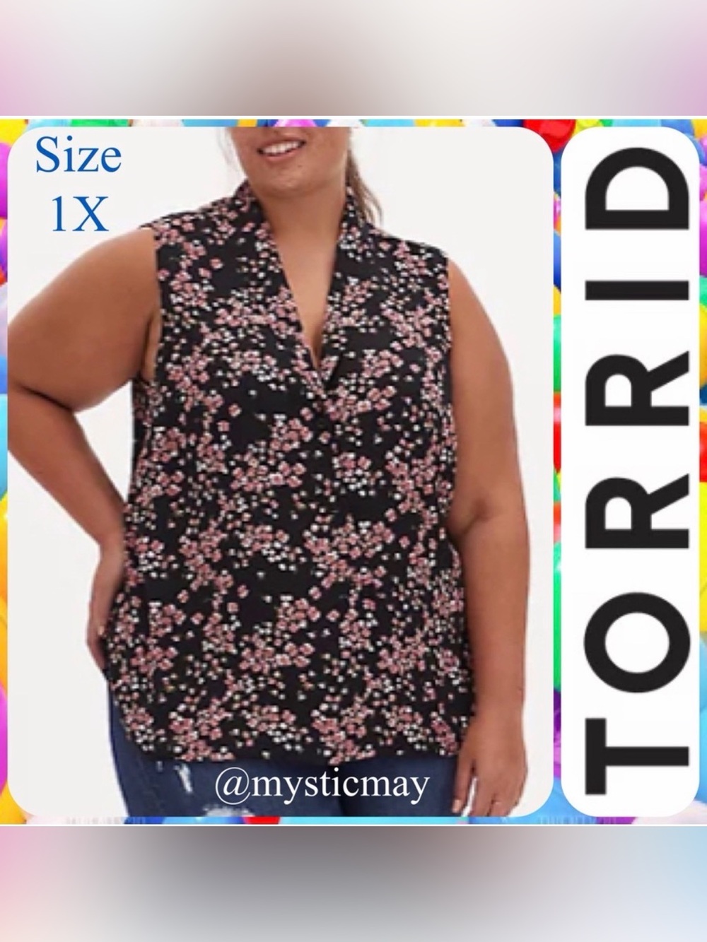 New TORRID Black Ditsy Pink Floral Georgette Sleeveless Blouse Top Plus Size 1X